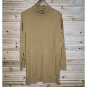 Eileen Fisher Sweater Womens Large Tan Turtleneck Tunic Lightweight